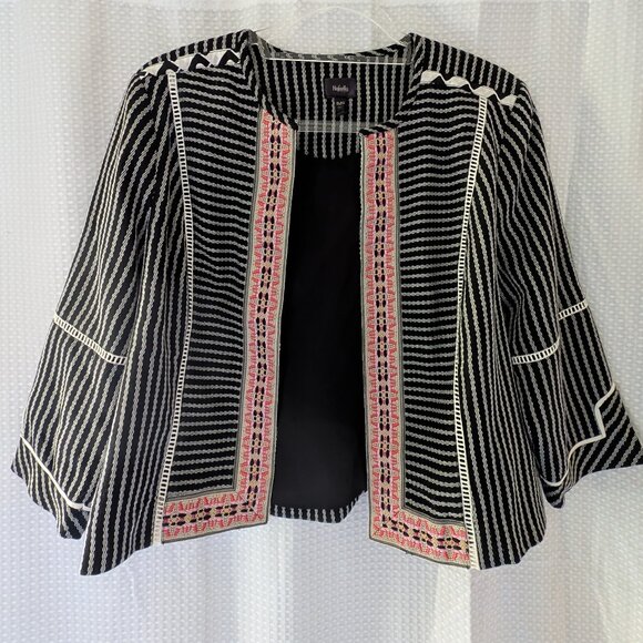 NWOT Rafaella Boho Black & White Jacket w/ Embroidered Trim Size PL Cropped - Picture 4 of 10